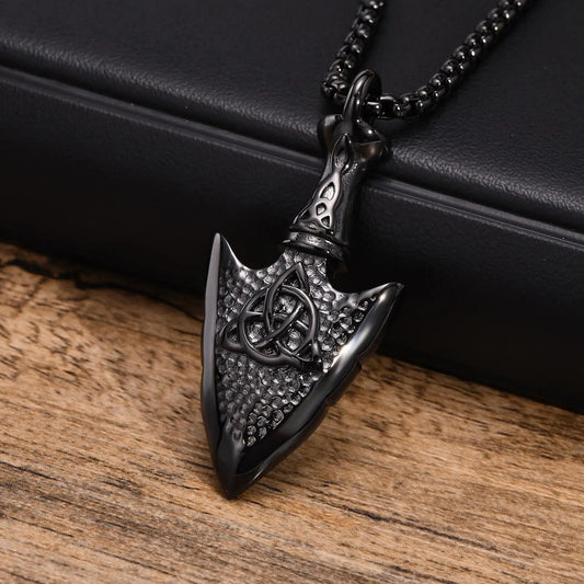 Viking - Mens Hammered Arrow Necklaces, Nordic Viking Celtic Knot Pendant with Box Chain, Protection Amulet Jewelry