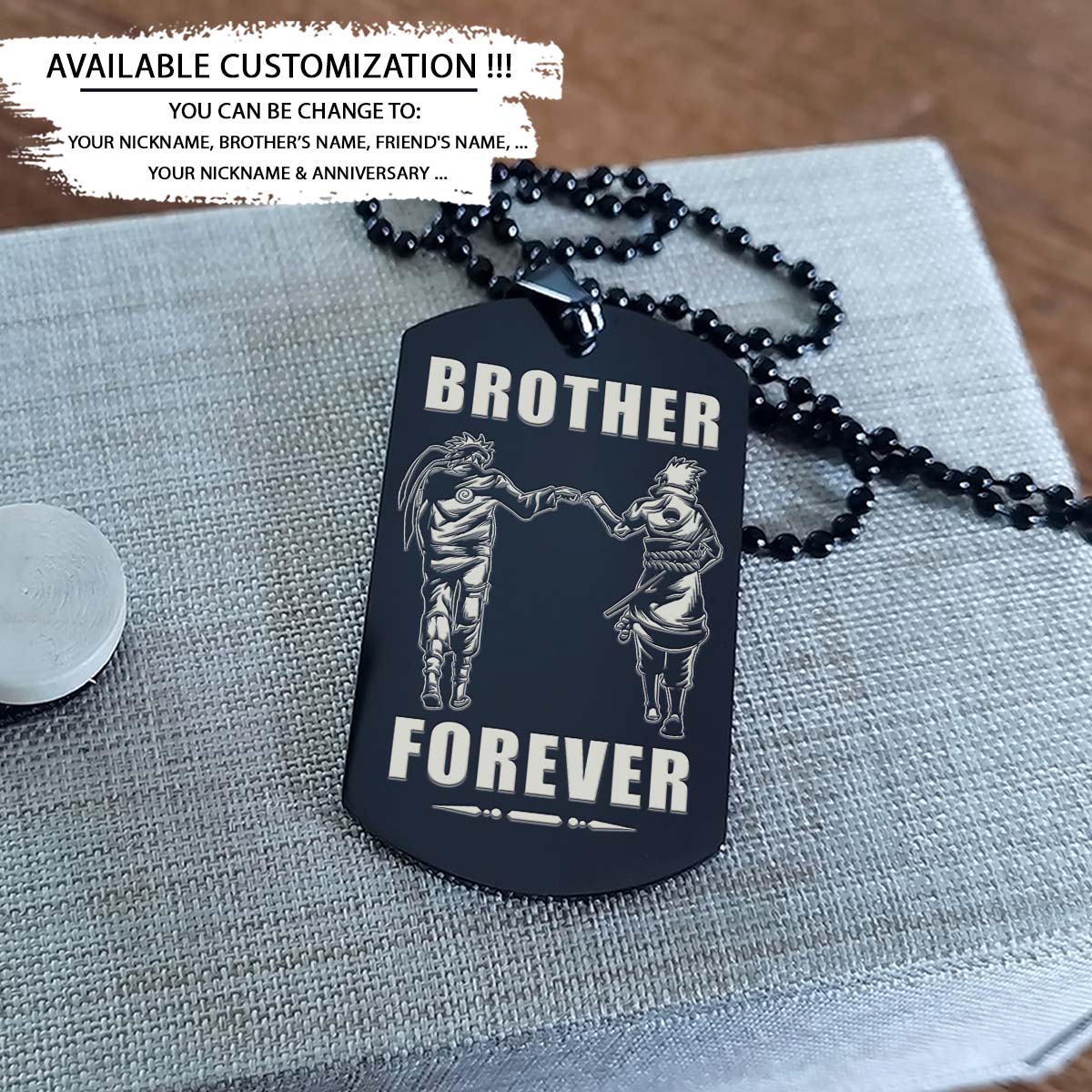 Naruto Dog Tag - Brother Forever - It's About Being Better Than You Were The Day Before - Uzumaki Naruto - Uchiha Sasuke - Naruto Necklace - Engrave Dog Tag