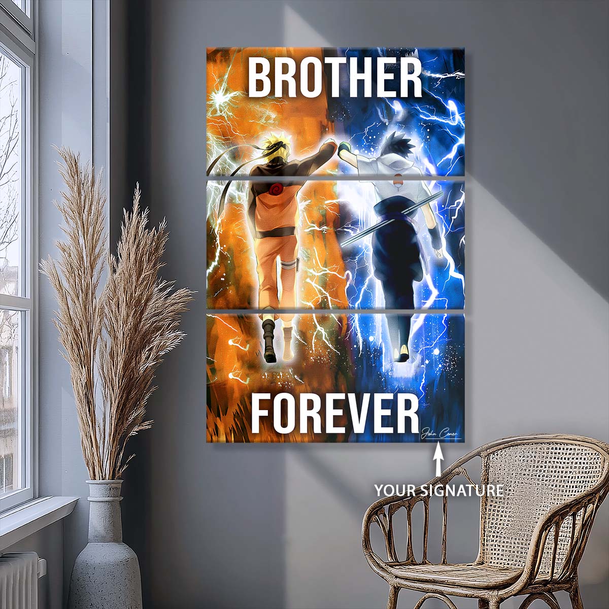 Naruto - 3 Piece Wall Art - NA002 - Brother Forever - Uzumaki Naruto - Uchiha Sasuke - Naruto Canvas