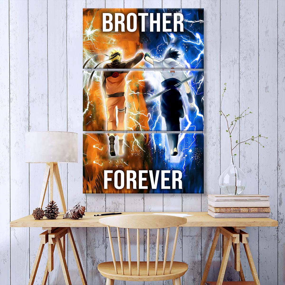 Naruto - 3 Piece Wall Art - NA002 - Brother Forever - Uzumaki Naruto - Uchiha Sasuke - Naruto Canvas