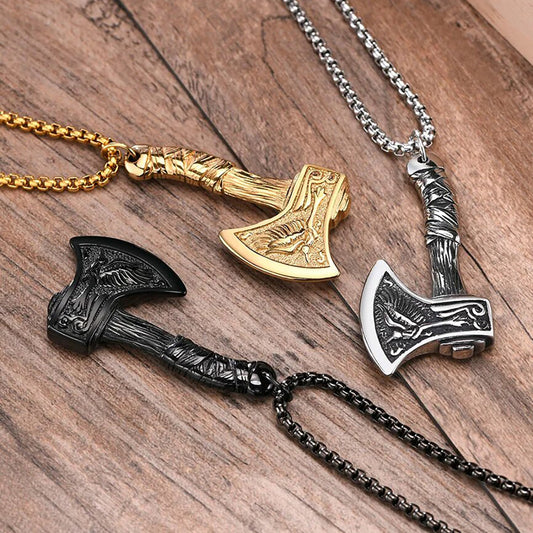 Viking - Nordic Viking Axe Necklace for Men, Gothic Norse Punk Jewelry