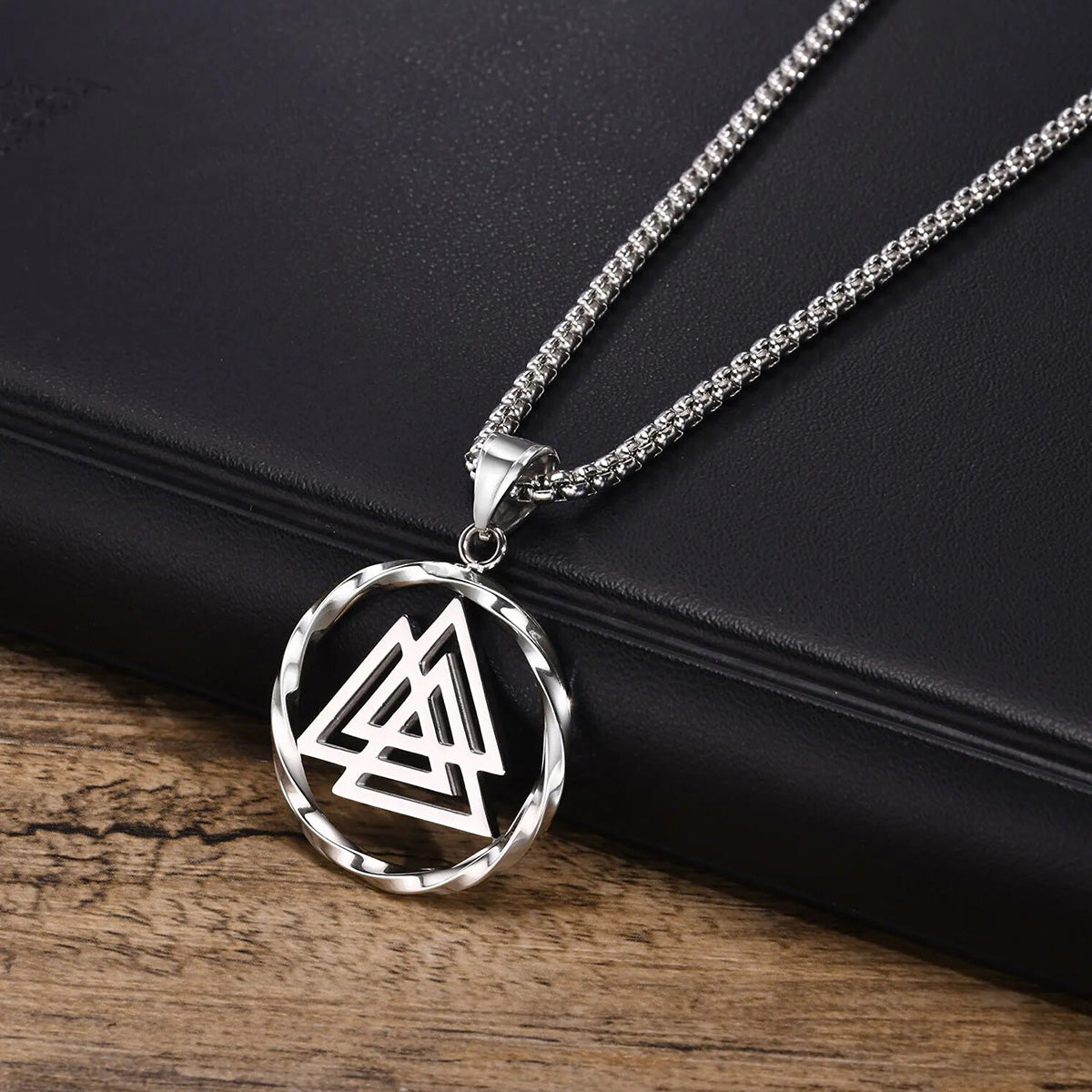 viking - norse viking necklaces for men women, stainless steel round hollow knot pendant collar jewelry