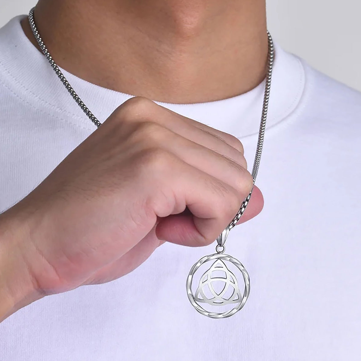 Viking - Norse Viking Necklaces for Men Women, Stainless Steel Round Hollow Knot Pendant Collar Jewelry