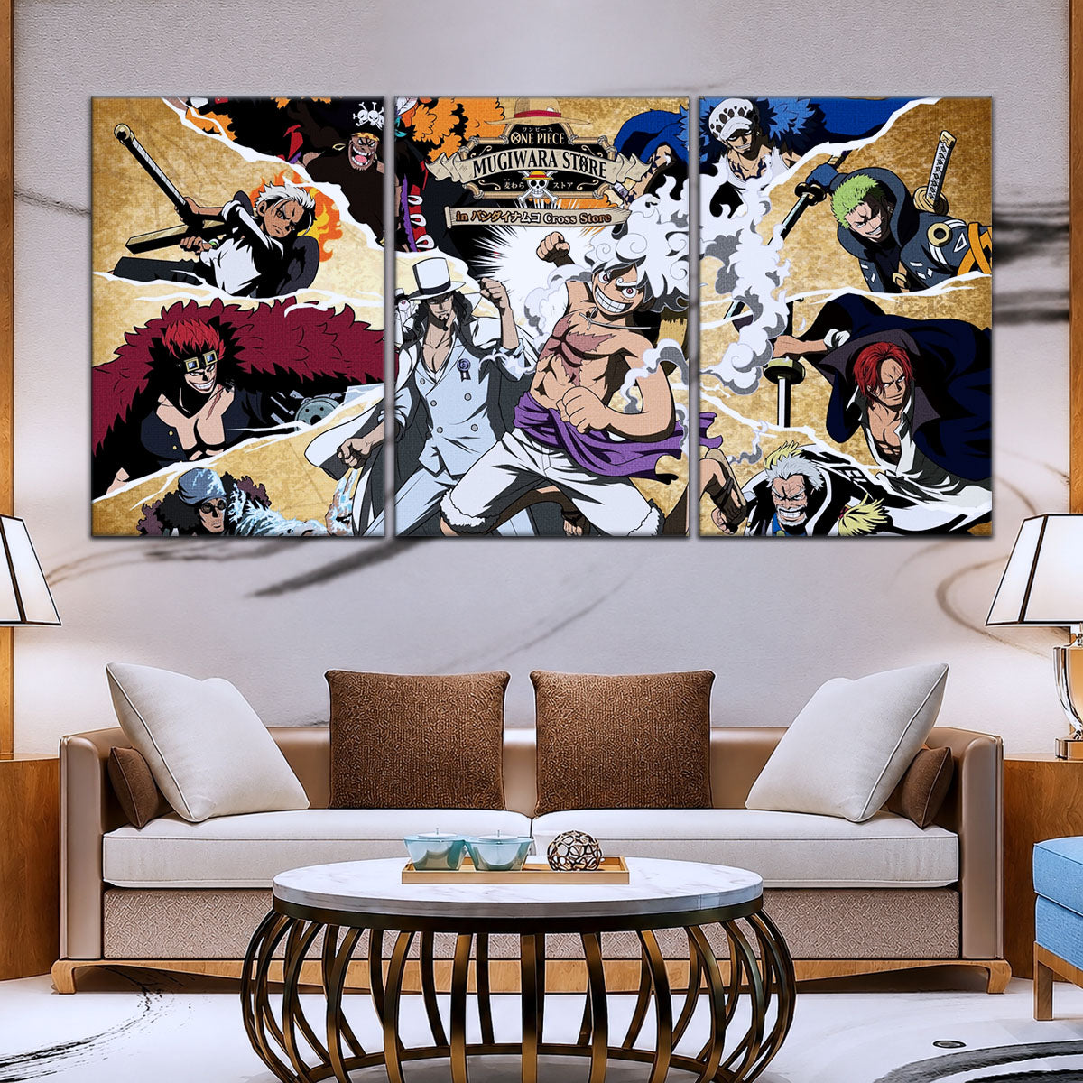 One Piece Canvas Wall Art - Luffy Gear Fifth 5 Piece Split Panel Anime Poster - Framed Ready to Hang Living Room & Man Cave Decor - OP5006