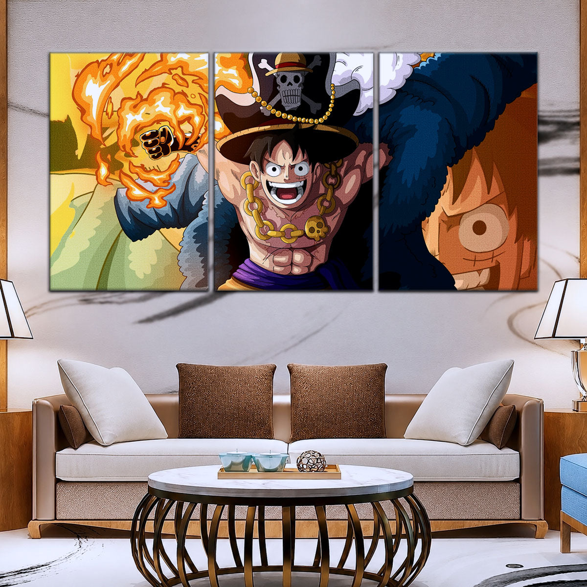 One Piece Canvas Wall Art - Gear Fourth Luffy Unleashed 5 Piece Split Panel Anime Poster - Framed Ready to Hang Living Room & Man Cave Decor - OP5013