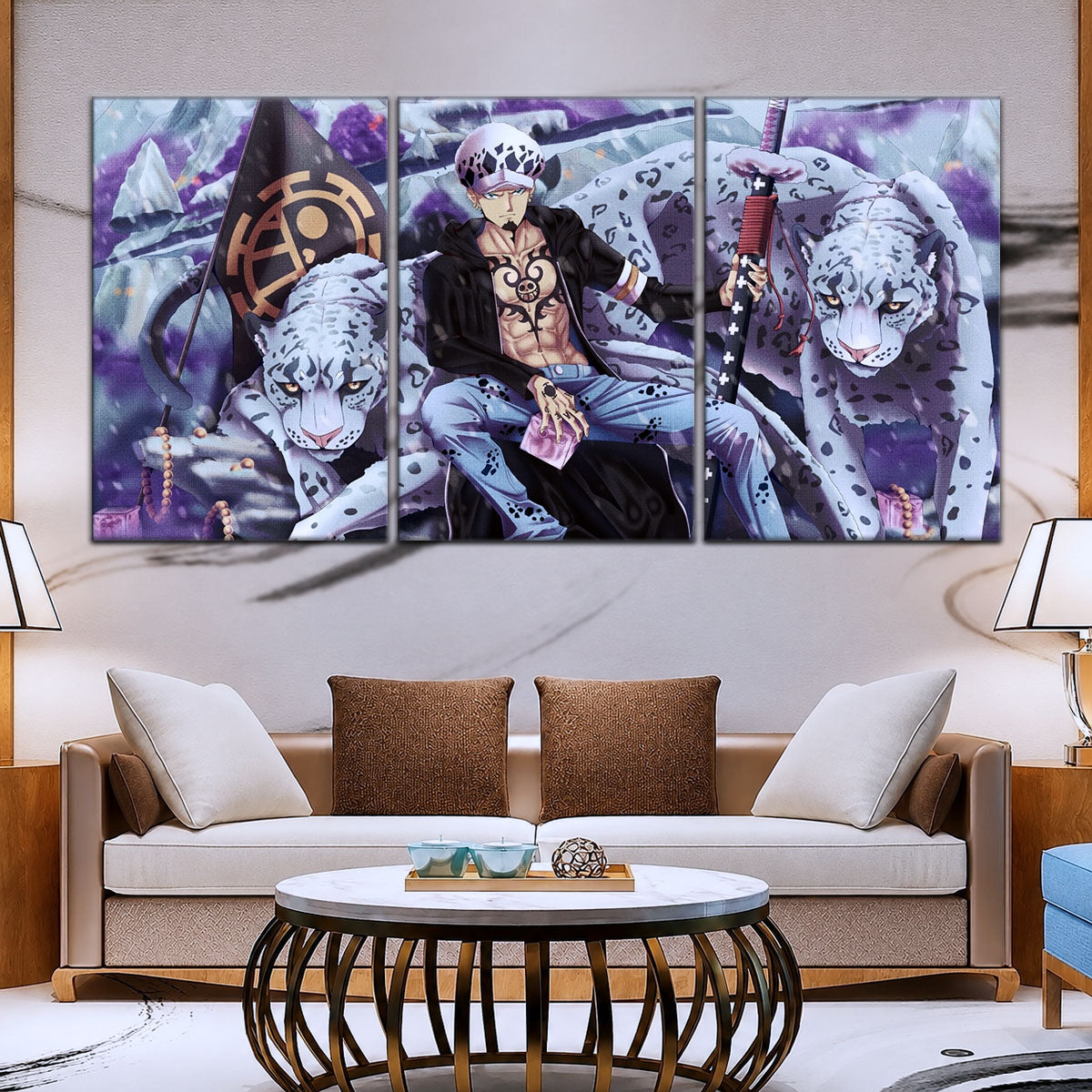 One Piece Canvas Wall Art - Trafalgar Law 5 Piece Split Panel Anime Poster - Framed Ready to Hang Living Room & Man Cave Decor - OP5018