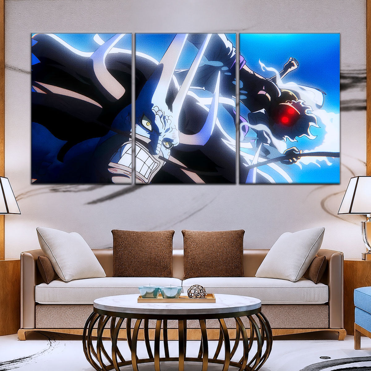 One Piece Canvas Wall Art - Luffy Gear Fifth vs Kaido 5 Piece Split Panel Anime Poster - Framed Ready to Hang Living Room & Man Cave Decor - OP5025