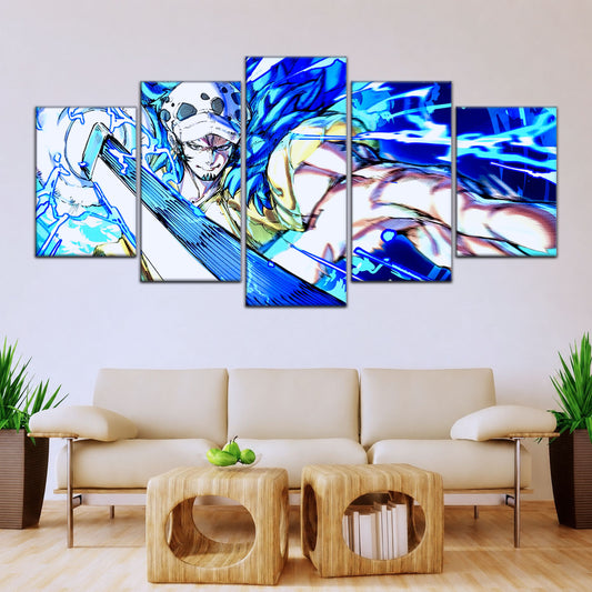 One Piece Canvas Wall Art - Trafalgar Law Room Shambles 5 Piece Split Panel Anime Poster - Framed Ready to Hang Living Room & Man Cave Decor - OP5091