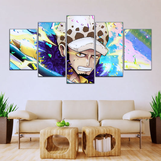 One Piece Canvas Wall Art - Trafalgar Law Room Shambles 5 Piece Split Panel Anime Poster - Framed Ready to Hang Living Room & Man Cave Decor - OP5094