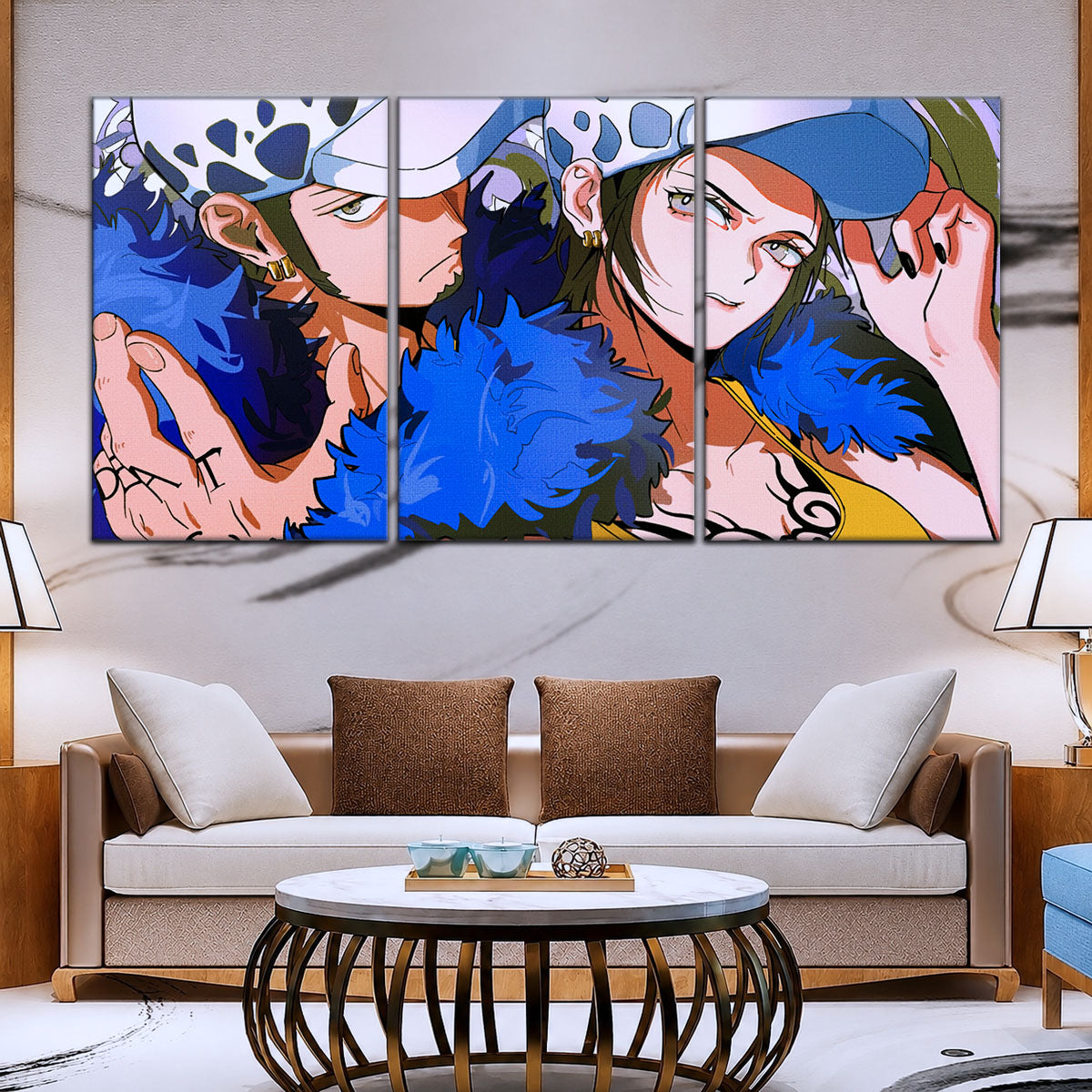 One Piece Canvas Wall Art - Trafalgar Law Room Shambles 5 Piece Split Panel Anime Poster - Framed Ready to Hang Living Room & Man Cave Decor - OP5095