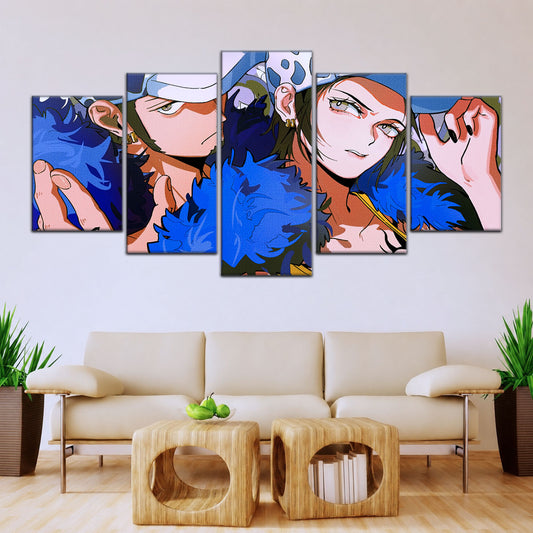 One Piece Canvas Wall Art - Trafalgar Law Room Shambles 5 Piece Split Panel Anime Poster - Framed Ready to Hang Living Room & Man Cave Decor - OP5095