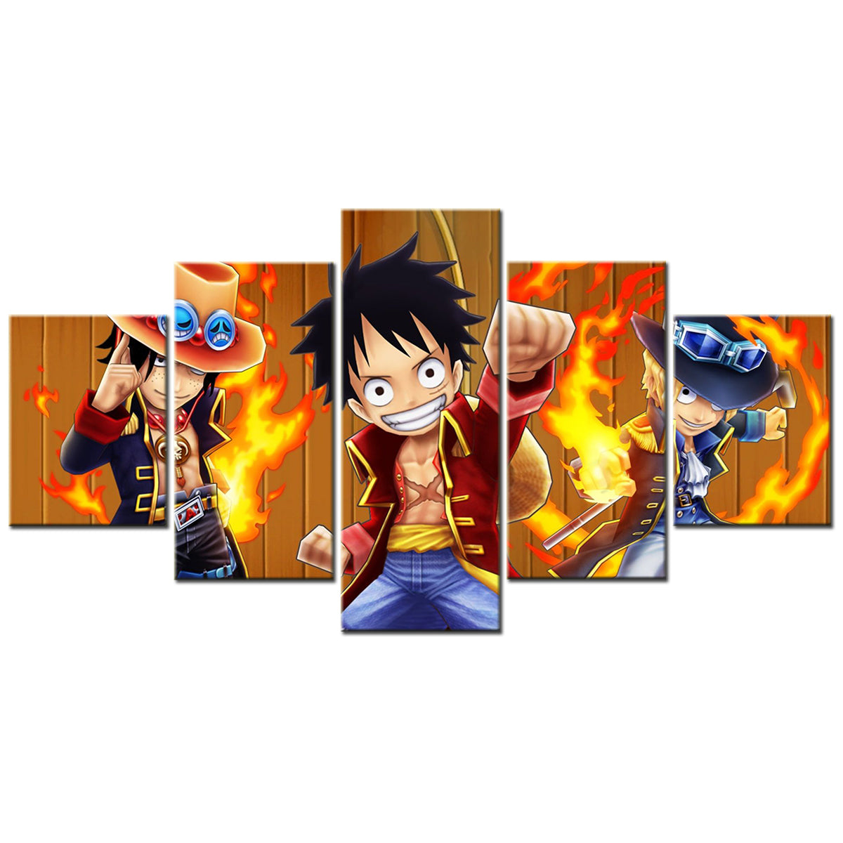 One Piece Canvas Wall Art - Luffy Sabo Eustass Kid 5 Piece Split Panel Anime Poster - Framed Ready to Hang Living Room & Man Cave Decor - OP5139