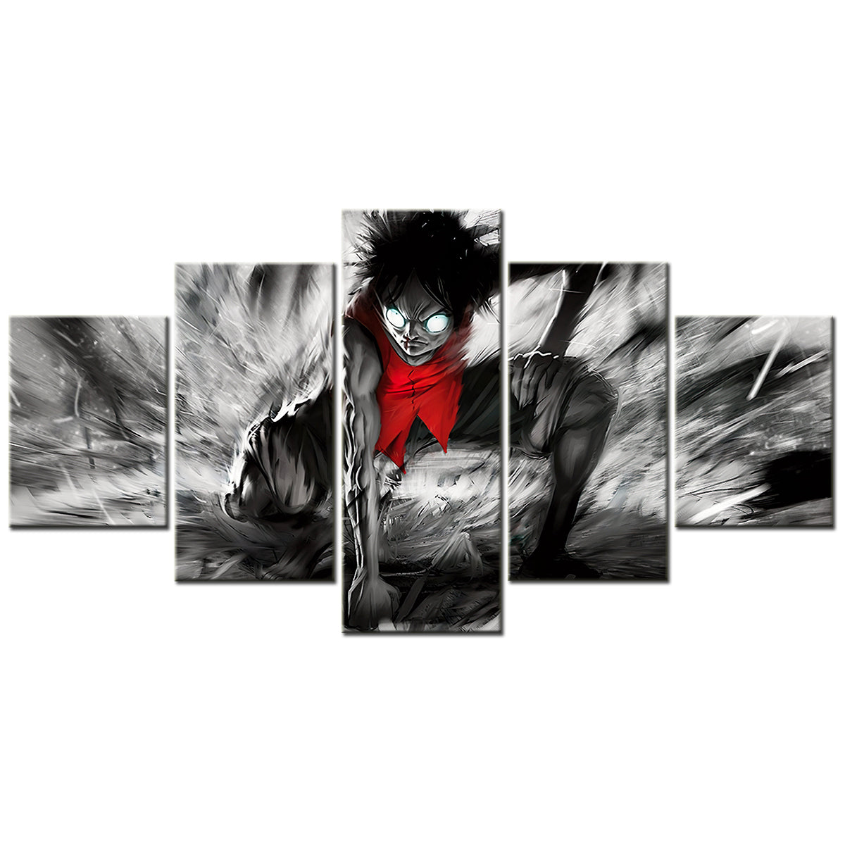 One Piece Canvas Wall Art - Gear Fourth Luffy Unleashed 5 Piece Split Panel Anime Poster - Framed Ready to Hang Living Room & Man Cave Decor - OP5152