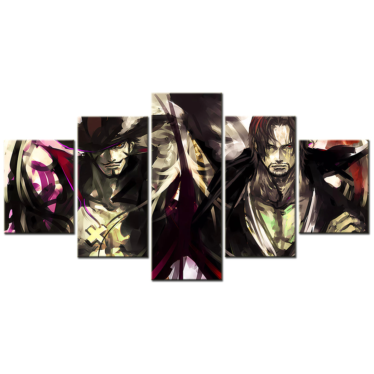 One Piece Canvas Wall Art - Shanks & Fire Fist Ace 5 Piece Split Panel Anime Poster - Framed Ready to Hang Living Room & Man Cave Decor - OP5177