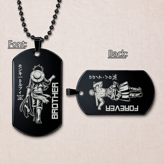 Personalized One Piece Luffy & Zoro Brother Dog Tag Necklace - "Brother Forever" Engraved Stainless Steel Military Pendant Gift for Men
