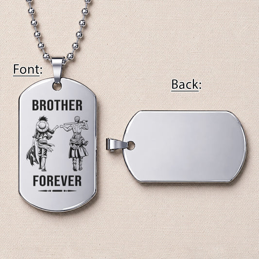 Personalized One Piece Luffy & Zoro Brother Dog Tag Necklace - "Brother Forever" Engraved Stainless Steel Military Pendant Gift for Men