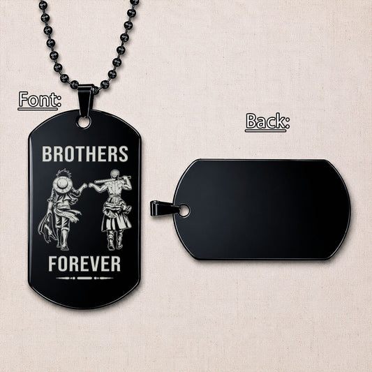 Personalized One Piece Luffy & Zoro Brother Dog Tag Necklace - "Brothers Forever" Engraved Stainless Steel Military Pendant Gift for Men