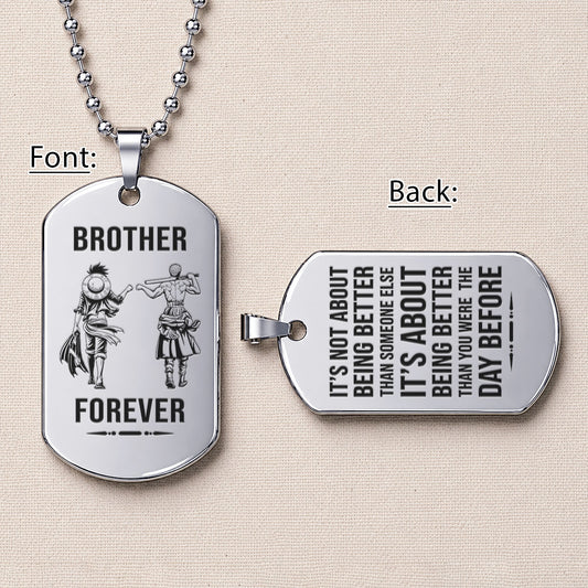 Personalized One Piece Luffy & Zoro Brother Dog Tag Necklace - "Brother Forever" Engraved Stainless Steel Military Pendant Gift for Men