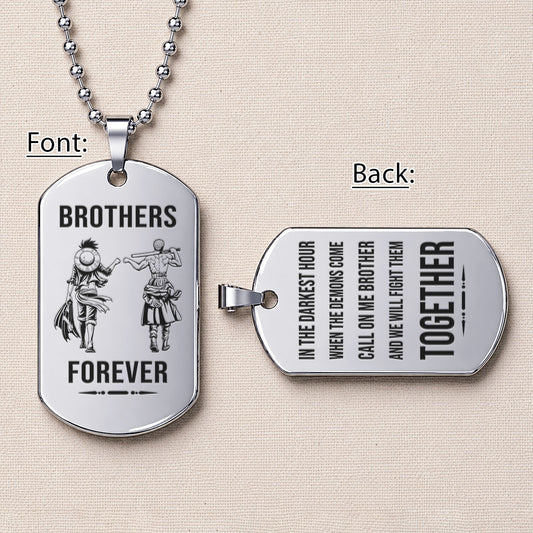 Personalized One Piece Luffy & Zoro Brother Dog Tag Necklace - "Brothers Forever" Engraved Stainless Steel Military Pendant Gift for Men