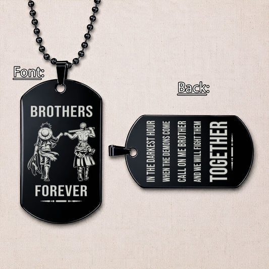 Personalized One Piece Luffy & Zoro Brother Dog Tag Necklace - "Brothers Forever" Engraved Stainless Steel Military Pendant Gift for Men