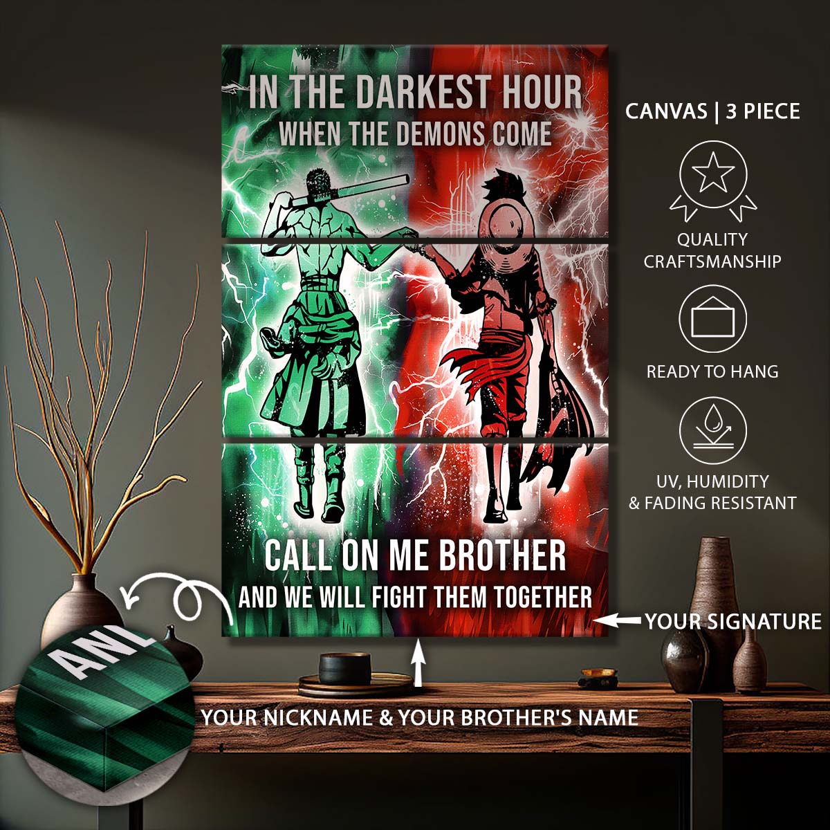 One Piece - 3 Piece Wall Art - OP001 - Call On me Brother - Monkey D. Luffy - Roronoa Zoro - One Piece Canvas