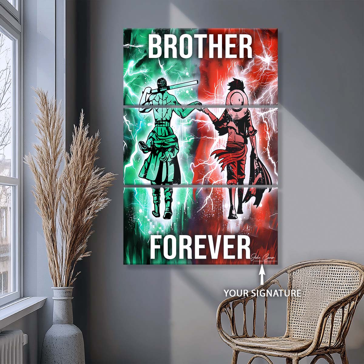 One Piece - 3 Piece Wall Art - OP002 - Brother Forever - Monkey D. Luffy - Roronoa Zoro - One Piece Canvas