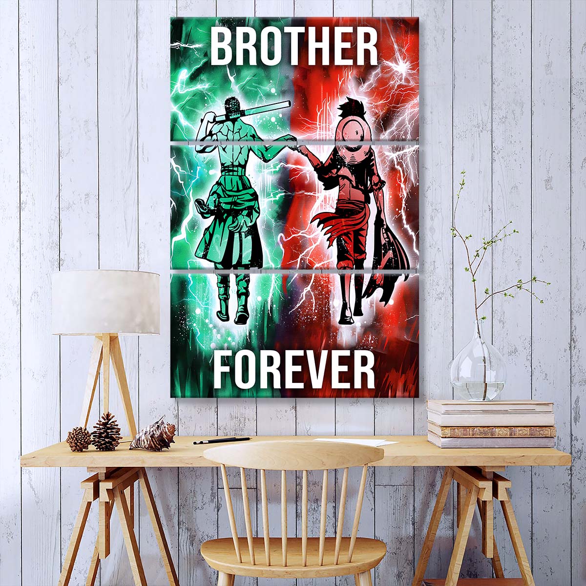 One Piece - 3 Piece Wall Art - OP002 - Brother Forever - Monkey D. Luffy - Roronoa Zoro - One Piece Canvas