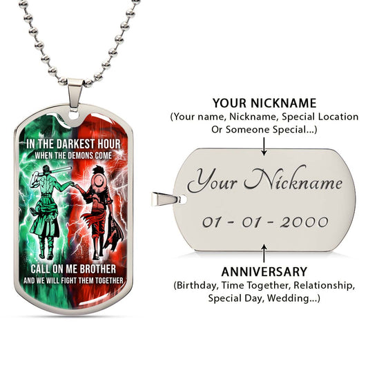 One Piece - OPDL002 - Call On me Brother - Monkey D. Luffy - Roronoa Zoro - One Piece Dog Tag - Military Ball Chain - Luxury Dog Tag