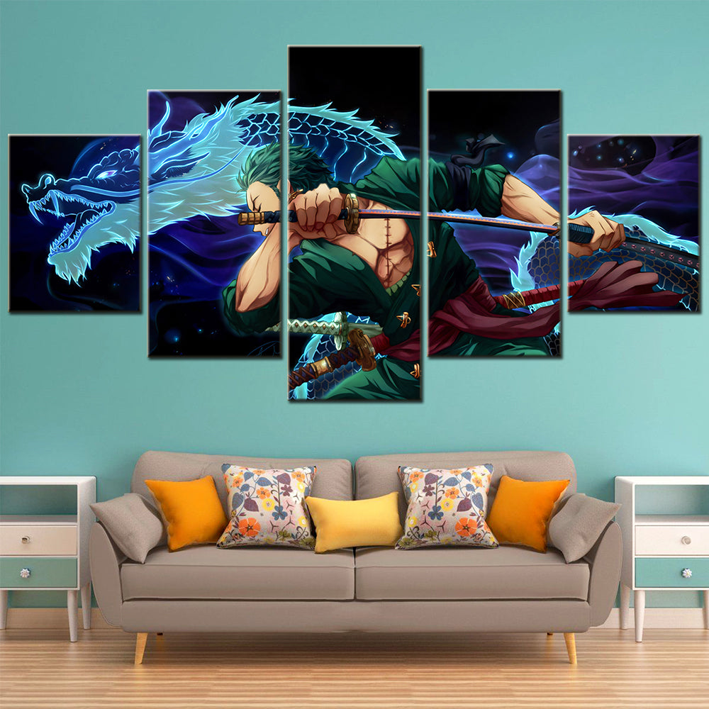 One Piece - 5 Pieces Wall Art - Roronoa Zoro - Printed Wall Pictures Home Decor - One Piece Poster - One Piece Canvas