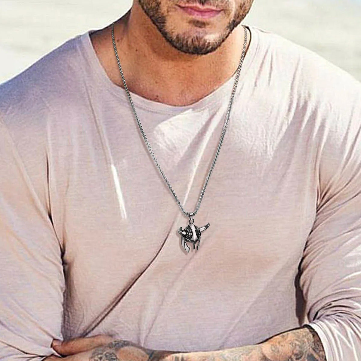 Viking - Punk Rock Viking Horns Mask Pendant Necklaces for Men, Bulk Stainless Steel Celtic Knot Collar Jewelry