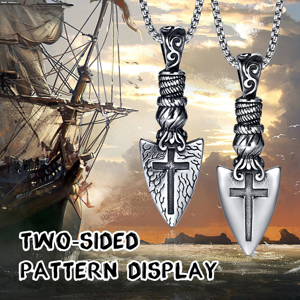 Viking - Retro Arrow Head Pendant Necklaces for Men, Punk Rock Nordic Viking Cross Spear Head Pendant