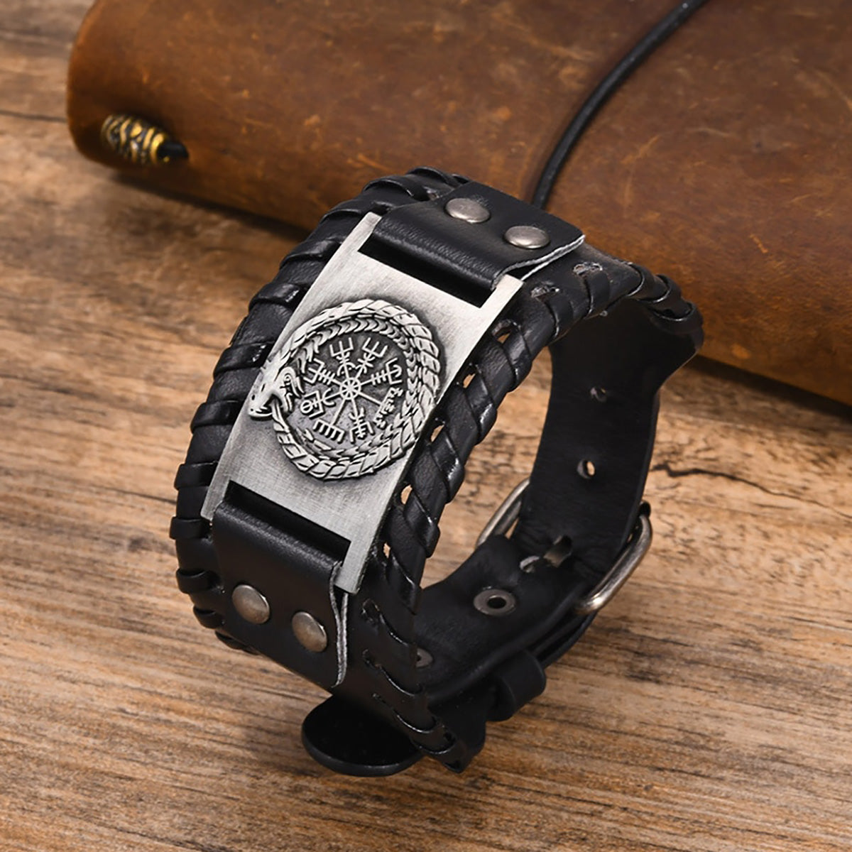 Viking - Rock Norse Viking Bracelets for Men,Thor's Hammer Dragon Compass Charm Leather Rope Wristband