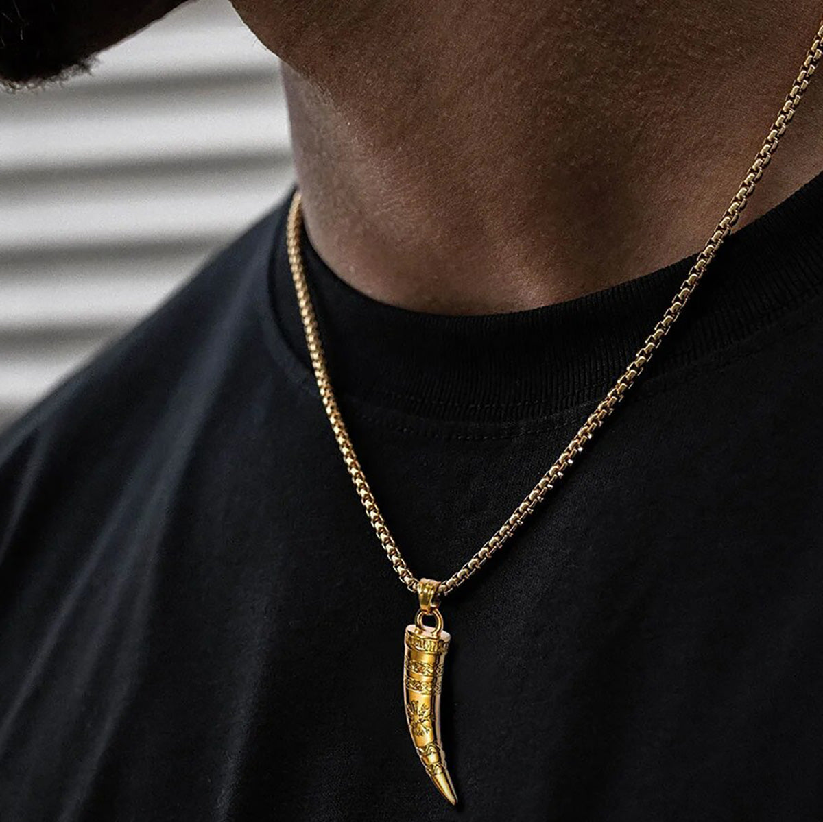 Viking - Rock Punk Viking Horn Necklaces for Men, Stainless Steel Norse Celtic Knots Compass Pendant Collar, Amulet Gift Jewelry