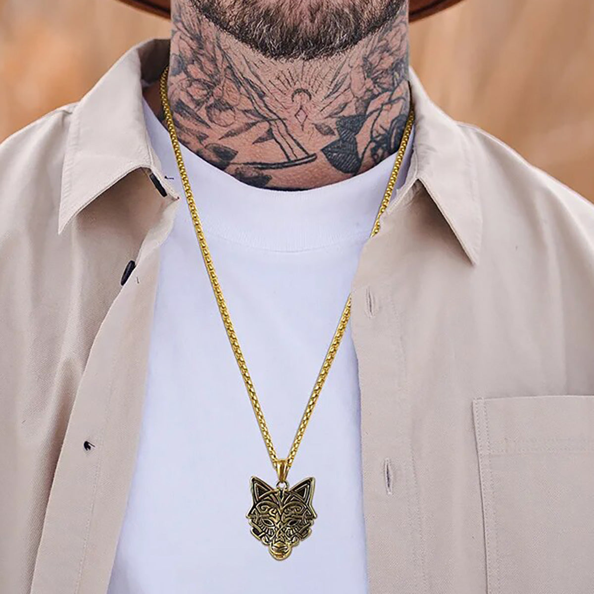 Viking - Rock Punk Wolf Head Necklaces for Men, Solid Stainless Steel Material Viking Animal Style Pendant