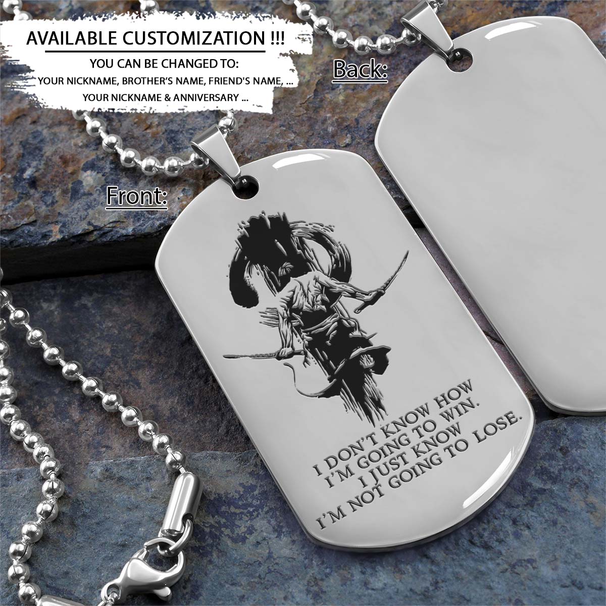 Samurai Dog Tag - I'm Not Going To Lose - Bushido - Katana - Ronin - Miyamoto Musashi - Samurai Necklace - Engrave Dog Tag