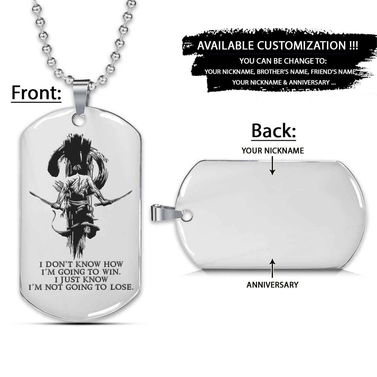 Samurai Dog Tag - I'm Not Going To Lose - Bushido - Katana - Ronin - Miyamoto Musashi - Samurai Necklace - Engrave Dog Tag