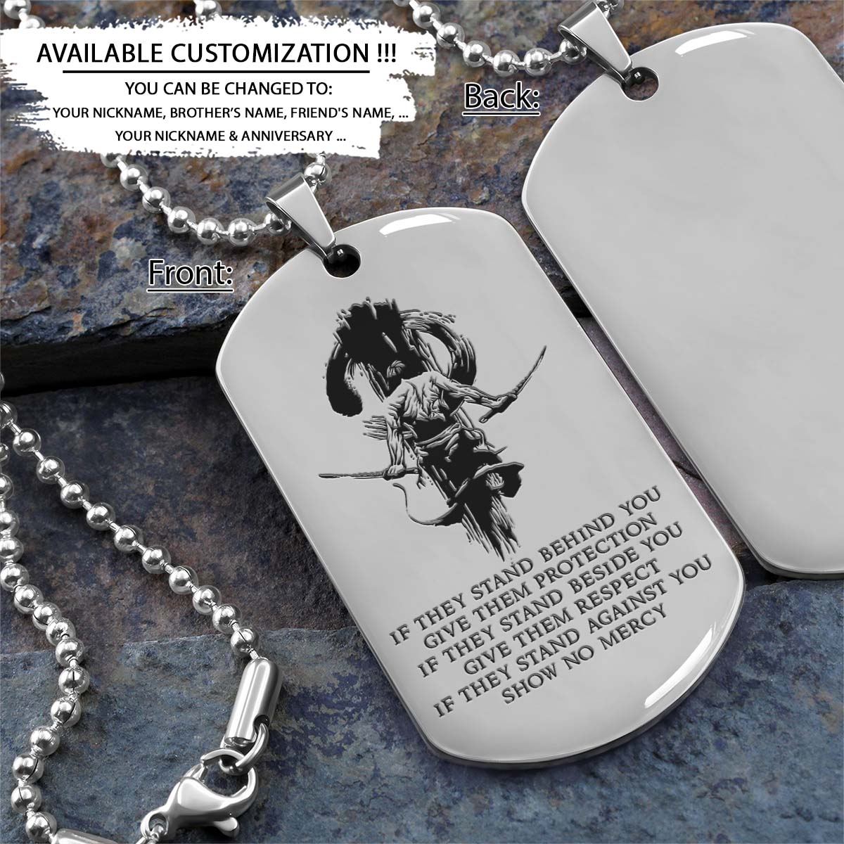 Samurai Dog Tag - IF - Show No Mercy - Bushido - Katana - Ronin - Miyamoto Musashi - Samurai Necklace - Engrave Dog Tag