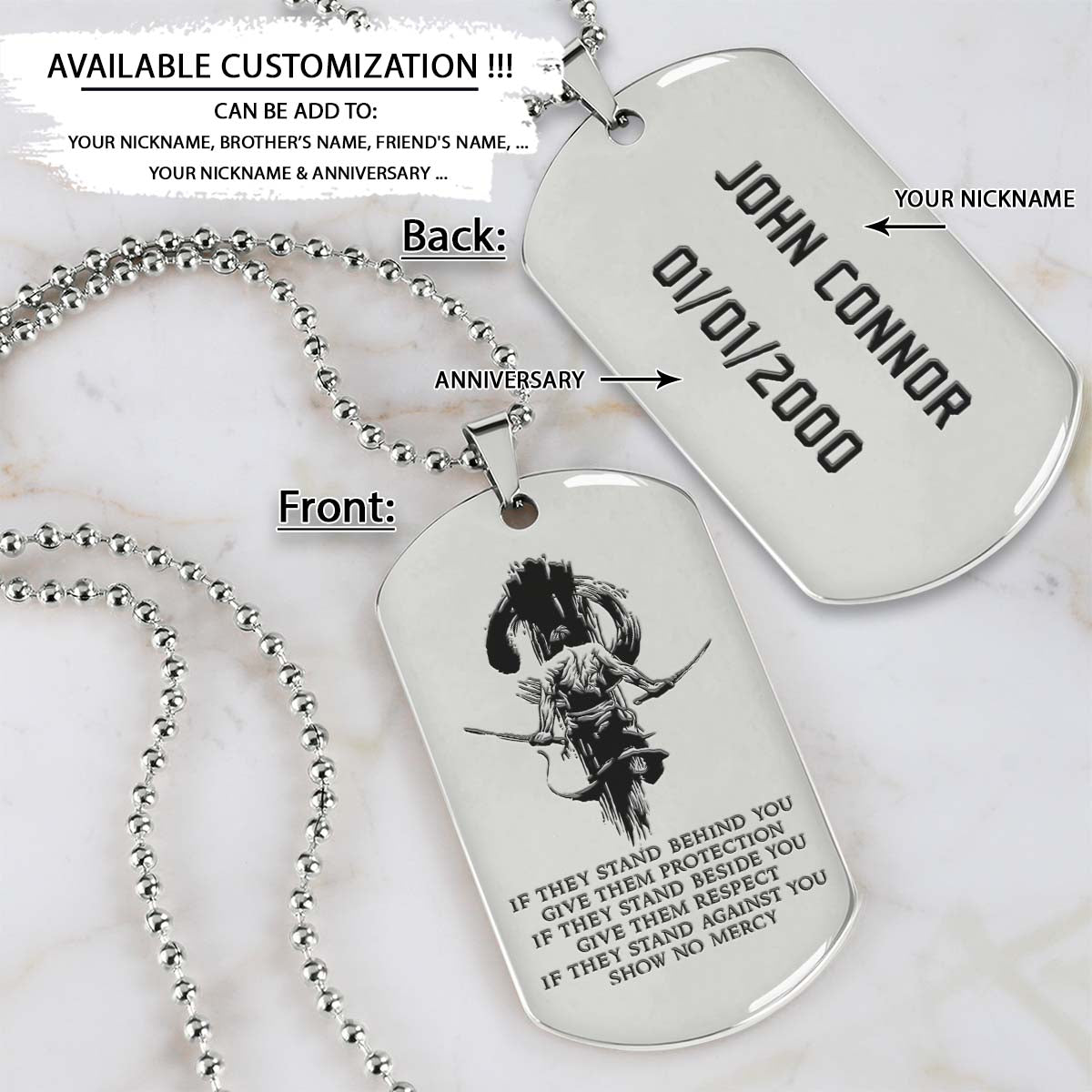 Samurai Dog Tag - IF - Show No Mercy - Bushido - Katana - Ronin - Miyamoto Musashi - Samurai Necklace - Engrave Dog Tag