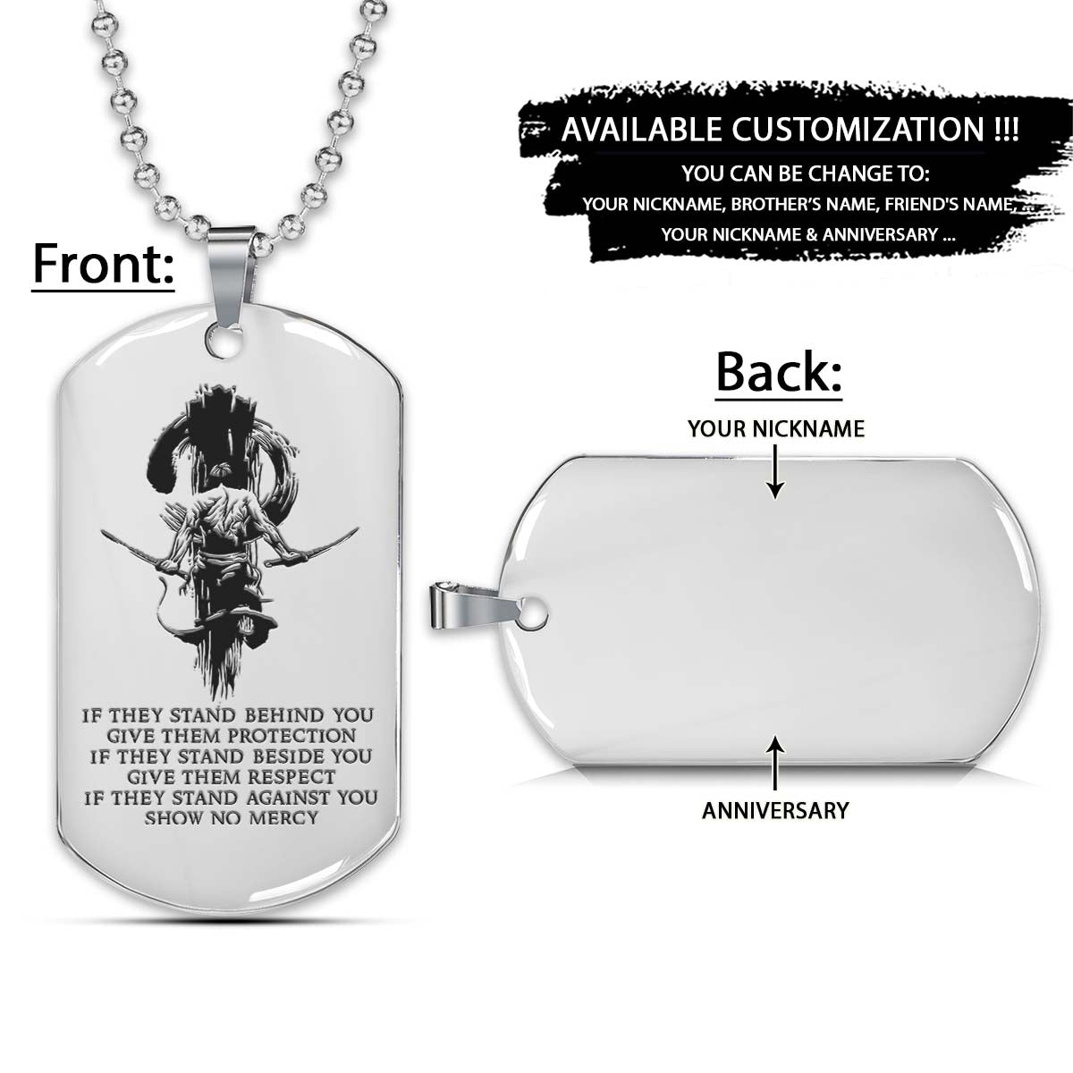 Samurai Dog Tag - IF - Show No Mercy - Bushido - Katana - Ronin - Miyamoto Musashi - Samurai Necklace - Engrave Dog Tag