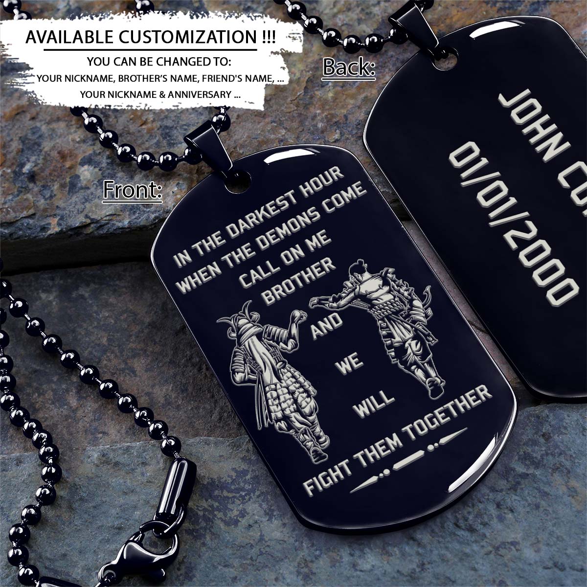 Samurai Dog Tag - Call On Me Brother - Bushido - Katana - Ronin - Miyamoto Musashi - Samurai Necklace - Engrave Dog Tag