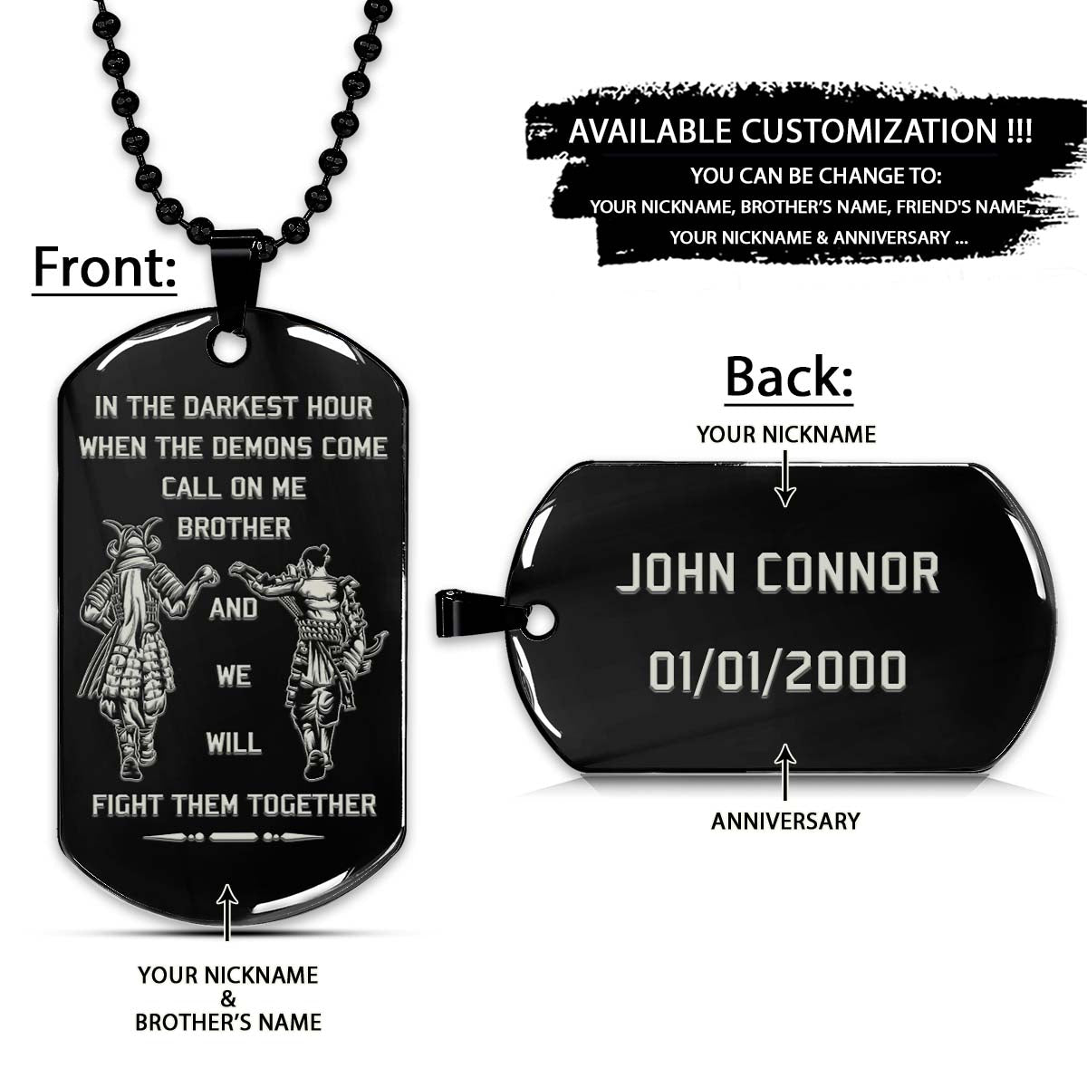 Samurai Dog Tag - Call On Me Brother - Bushido - Katana - Ronin - Miyamoto Musashi - Samurai Necklace - Engrave Dog Tag