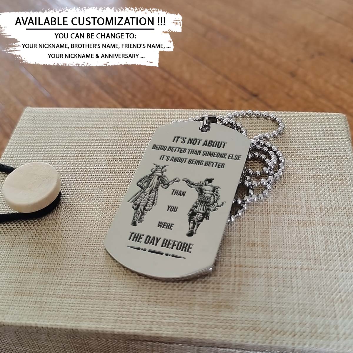 Samurai Dog Tag - It's About Being Better Than You Were The Day Before - Bushido - Katana - Ronin - Miyamoto Musashi - Samurai Necklace - Engrave Dog Tag