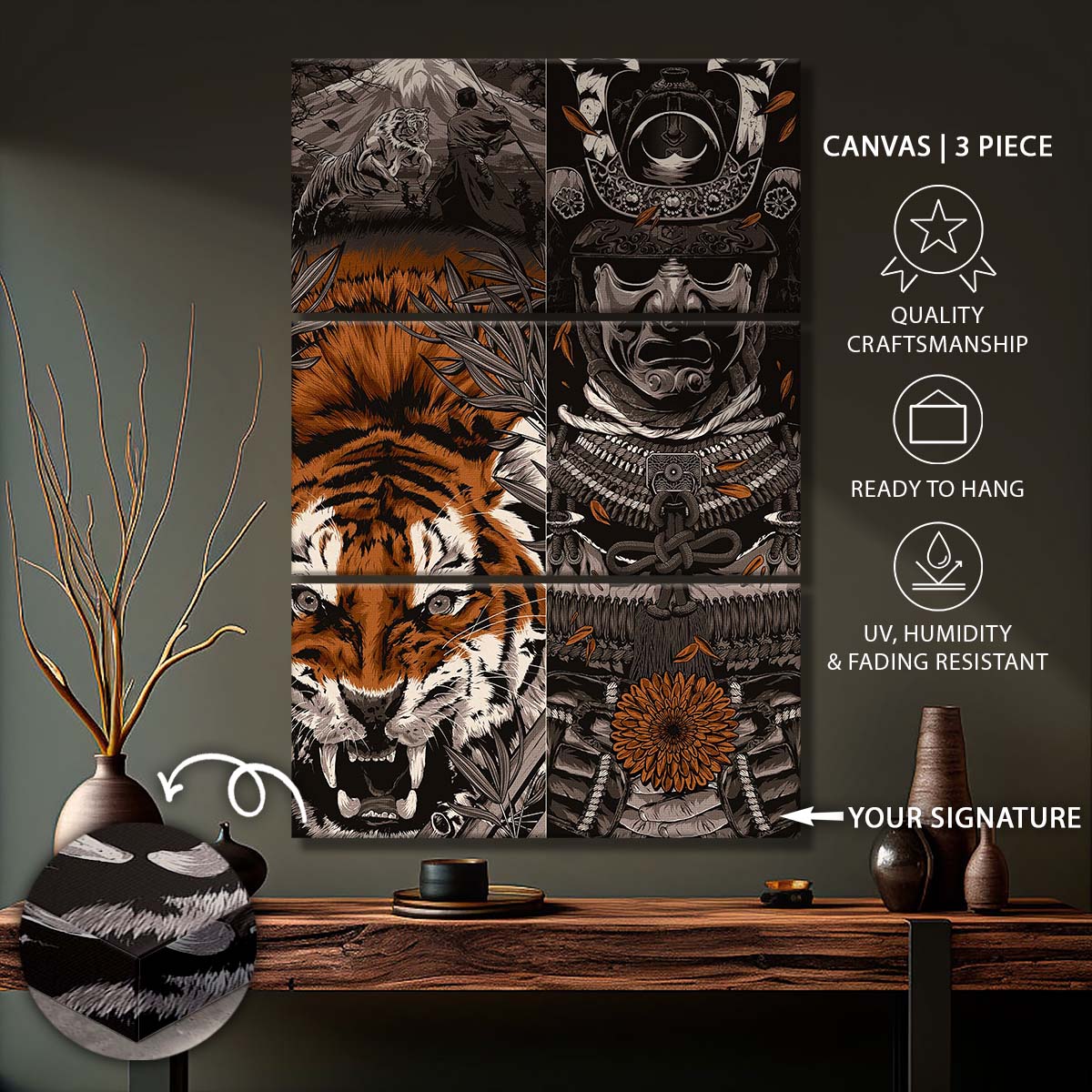 Samurai - 3 Piece Wall Art - SA032 - Samurai Art - Samurai Canvas