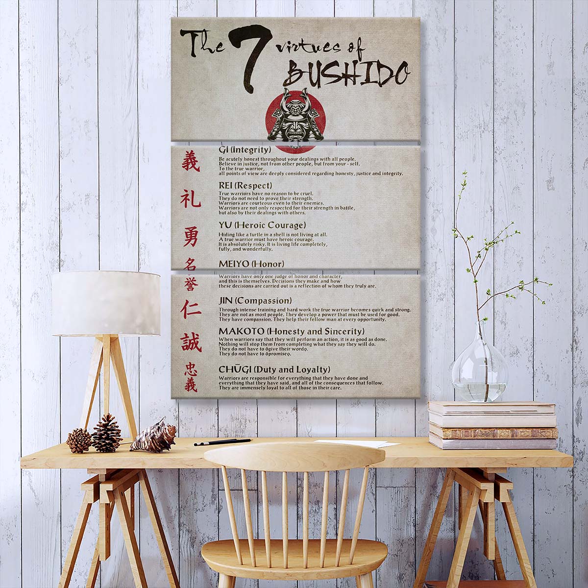 Samurai - 3 Piece Wall Art - SA036 - The Seven Virtues Of Bushido - Samurai Canvas