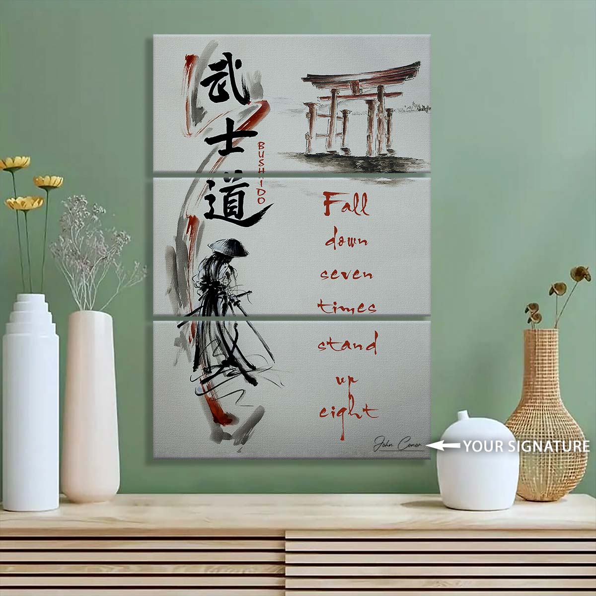 Samurai - 3 Piece Wall Art - SA075 - Fall Down Seven Times Stand Up Eight - Samurai Canvas
