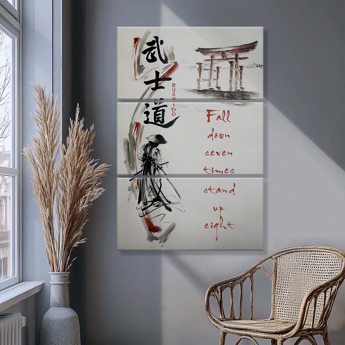Samurai - 3 Piece Wall Art - SA075 - Fall Down Seven Times Stand Up Eight - Samurai Canvas