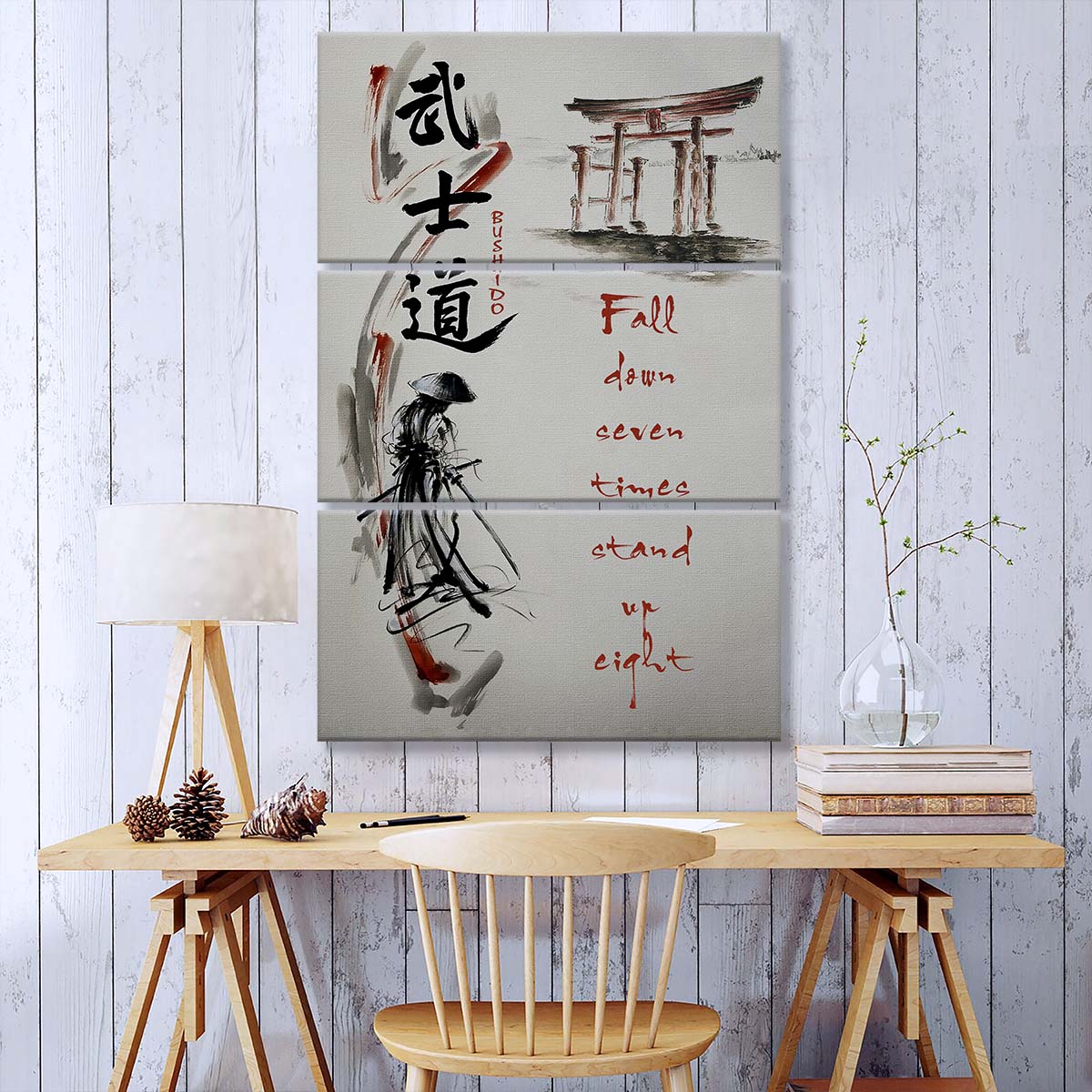 Samurai - 3 Piece Wall Art - SA075 - Fall Down Seven Times Stand Up Eight - Samurai Canvas