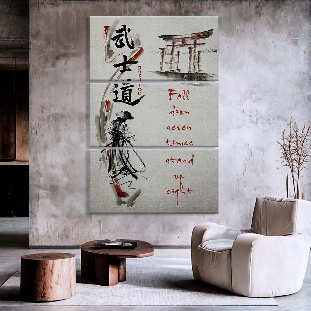 Samurai - 3 Piece Wall Art - SA075 - Fall Down Seven Times Stand Up Eight - Samurai Canvas