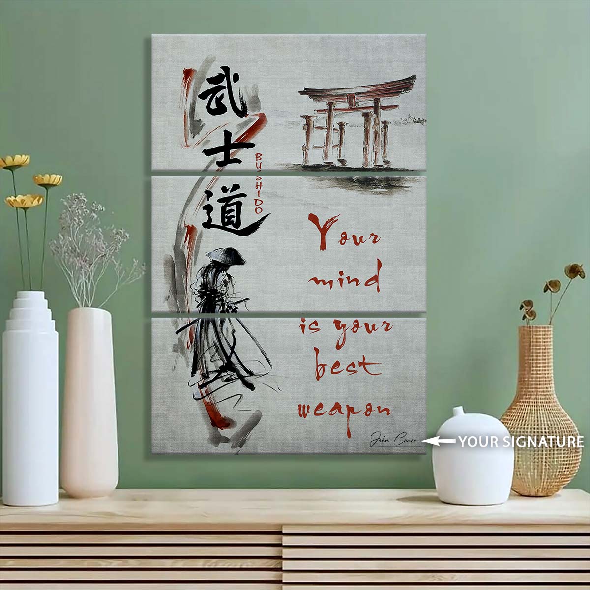 Samurai - 3 Piece Wall Art - SA076 - Your Mind Is Your Best Weapon - Samurai Canvas