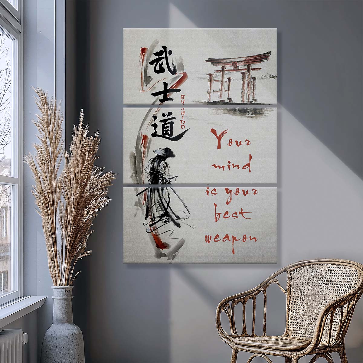Samurai - 3 Piece Wall Art - SA076 - Your Mind Is Your Best Weapon - Samurai Canvas
